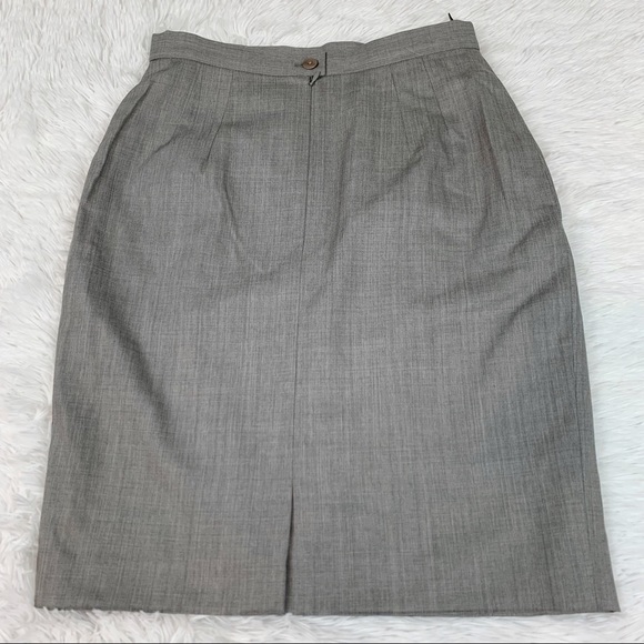 Escada wool blend straight pencil skirt knee length in gray high waisted slit - Picture 10 of 13